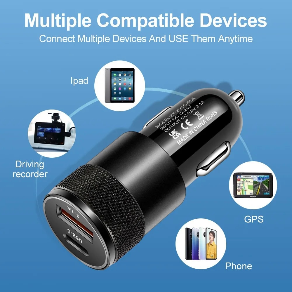 PD 20W 3.1A Type C USB Car Charger Fast Car Power Adapter For iPhone Xiaomi Redmi POCO Samsung Huawei Honor OPPO USB C Charger. 