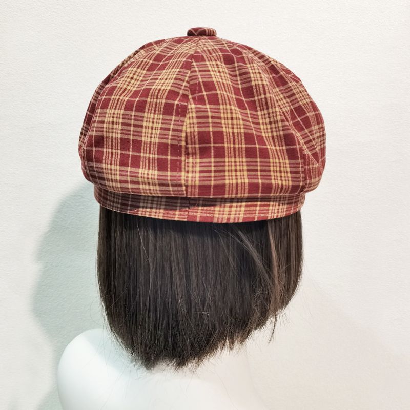 New explosive mikko kitten retro beret girl show face cute and versatile checked octagonal hat. 