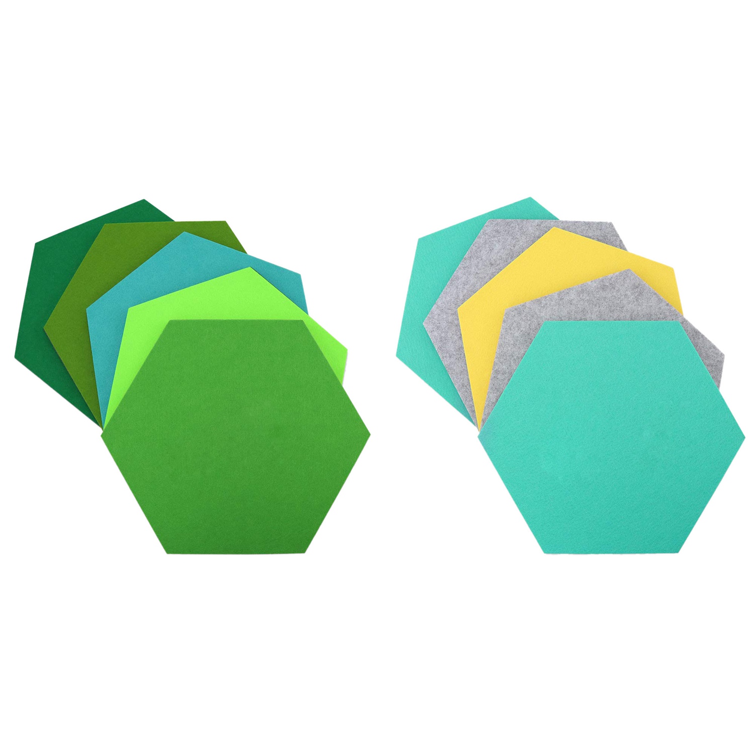 10Pcs Multifunction 3D Decorative Home Message Board Hexagonal Felt Wall Sticker Self-Adhesive Kids Room Baseboard, 5Pcs Gray Yellow Series & 5Pcs Green Series