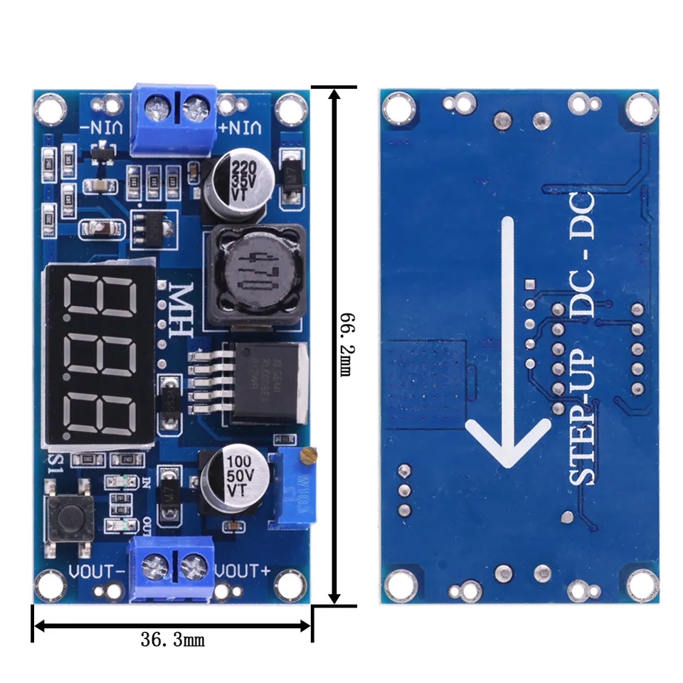XL6009 LED Display DC Step Up Converter 4A Adjustable with LED Voltmeter to Make a Mini DC Ups for WiFi Router Onu Diy Power. 