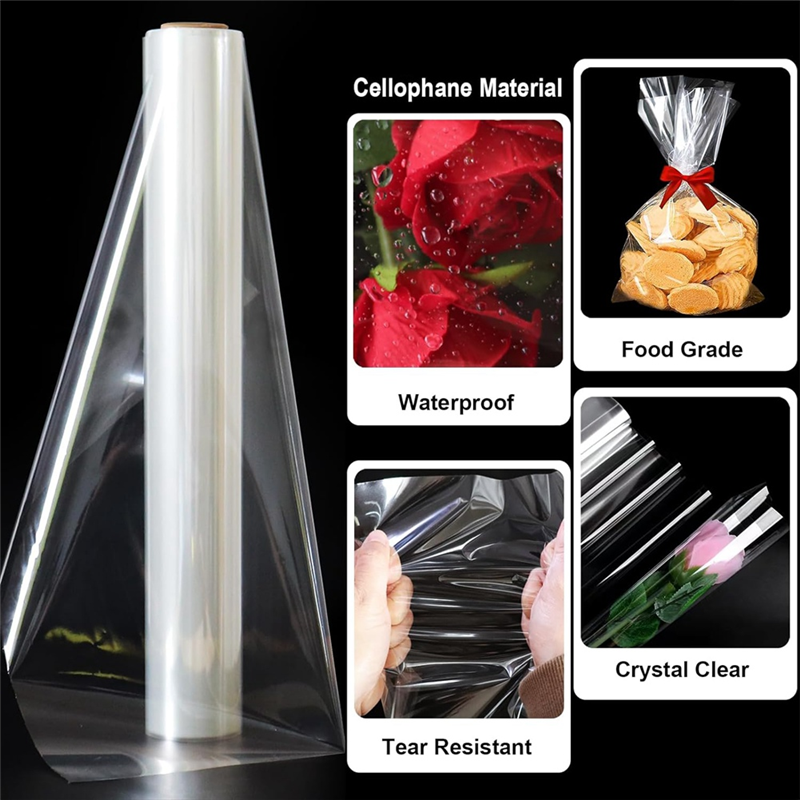 Clear Cellophane Wrap Roll 34In X Extra Wide Clear Wrapping Paper,Transparent Thicker Clear Cellophane Paper. 