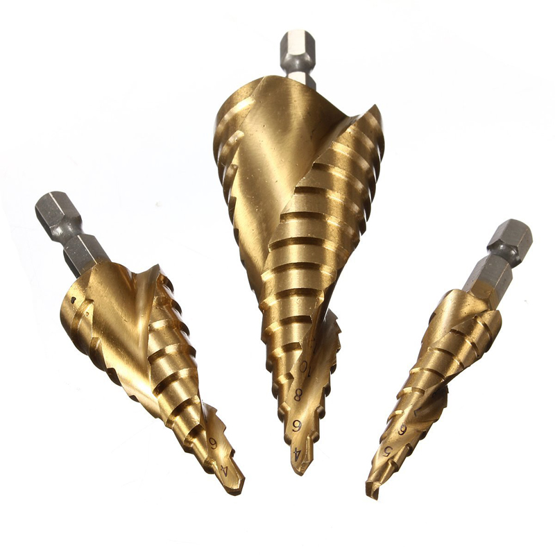 3 tlg HSS Step Drill Bit Drill Set 4-12mm/ 4-20mm/ 4-32mm -  as shown. 
