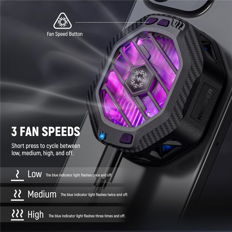 Phone Cooler Magnetic Wireless Charger with RGB Lighting, 3 Level Quick Cooling Fan for Phone Gaming Live Streaming Easy Install. 