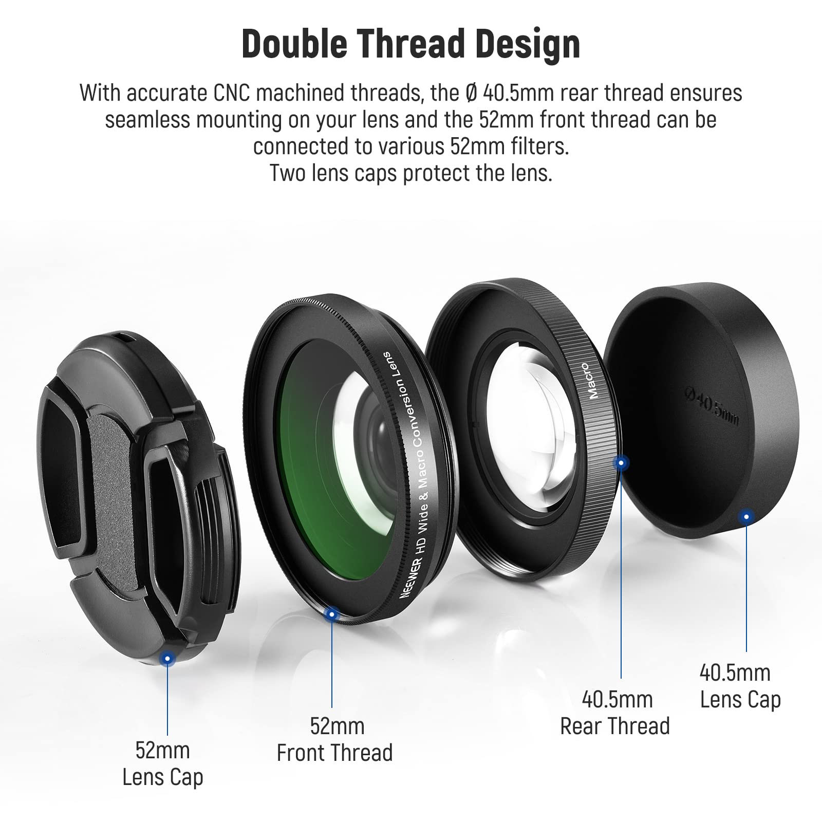 NEEWER 40.5mm HD Wide Angle Lens For Sony ZV-1F ZV-E10 A5000 A6000,2 in 1 18mm Wide Angle 10x Macro Additional Lens Adapter. 
