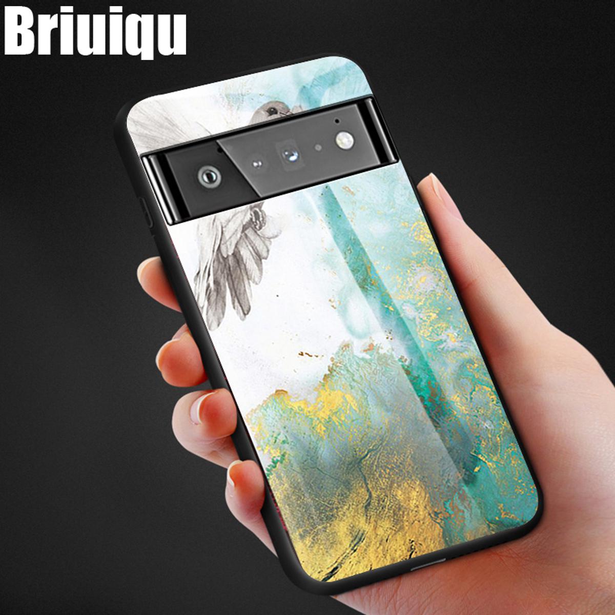 Biruiqu For Google Pixel Pro Shockproof Fashion Marble Tempered Glass  Back Case Cover