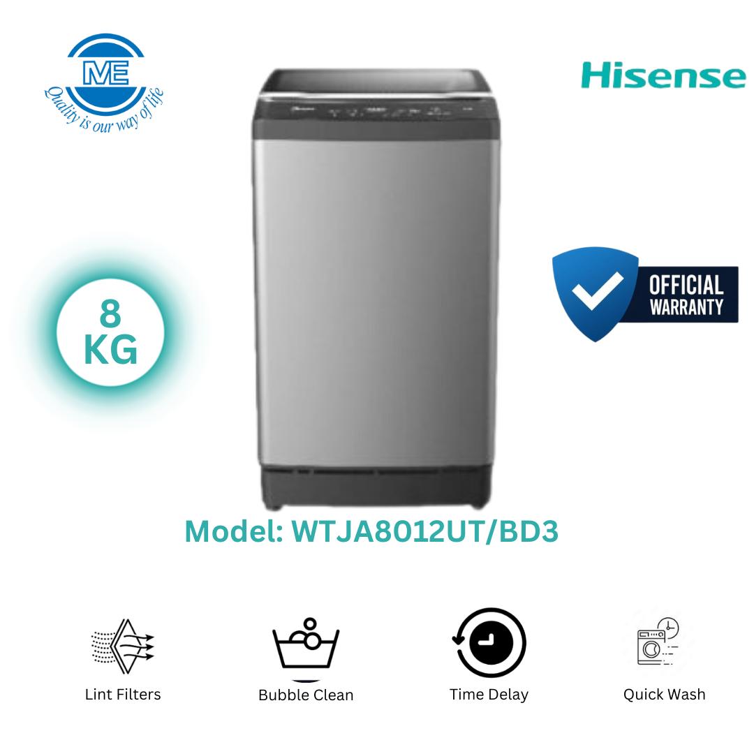 HISENSE 8 KG Top Load Washing Machine Titanium Gray With Bubble Clean technology | WTJA8012UT/BD3