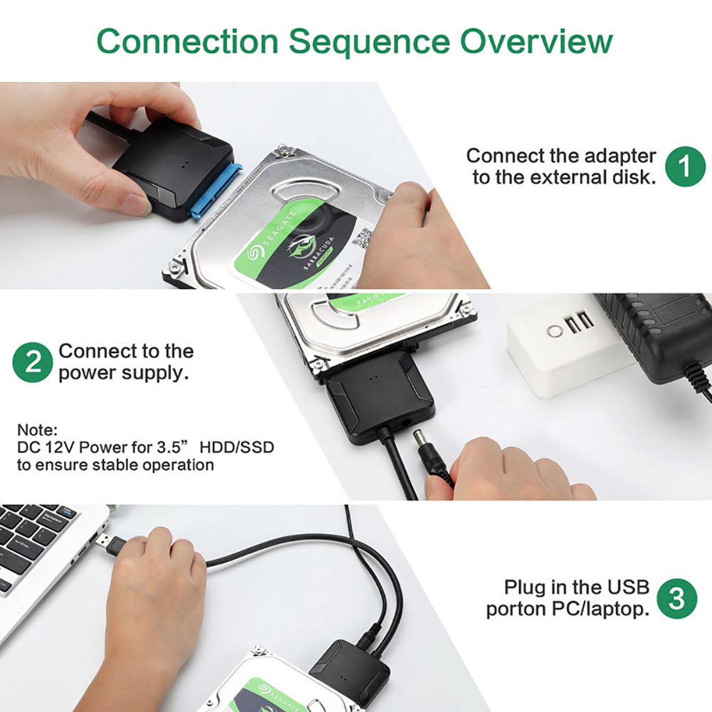 Superman Ruoias SATA to USB 3.0 Adapter Cable for 3.5/2.5 Inch SSD HDD SATA III Hard Drive Disk Converter Support UASP with 12V Power Adapter. 