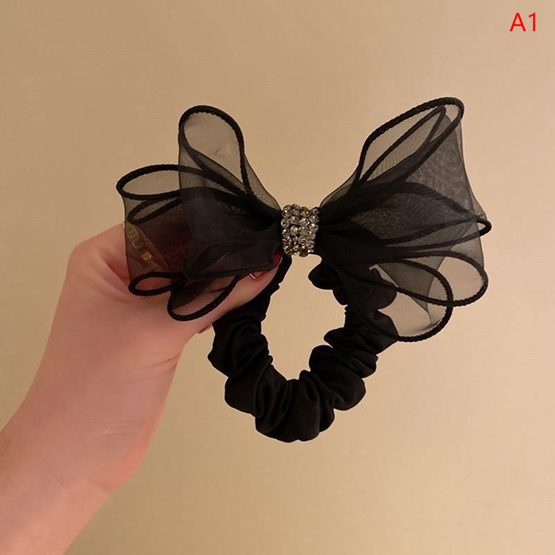 Mesh bow hair ring net red 2022 new all-match simple ins temperament ball head Czech drill head rope