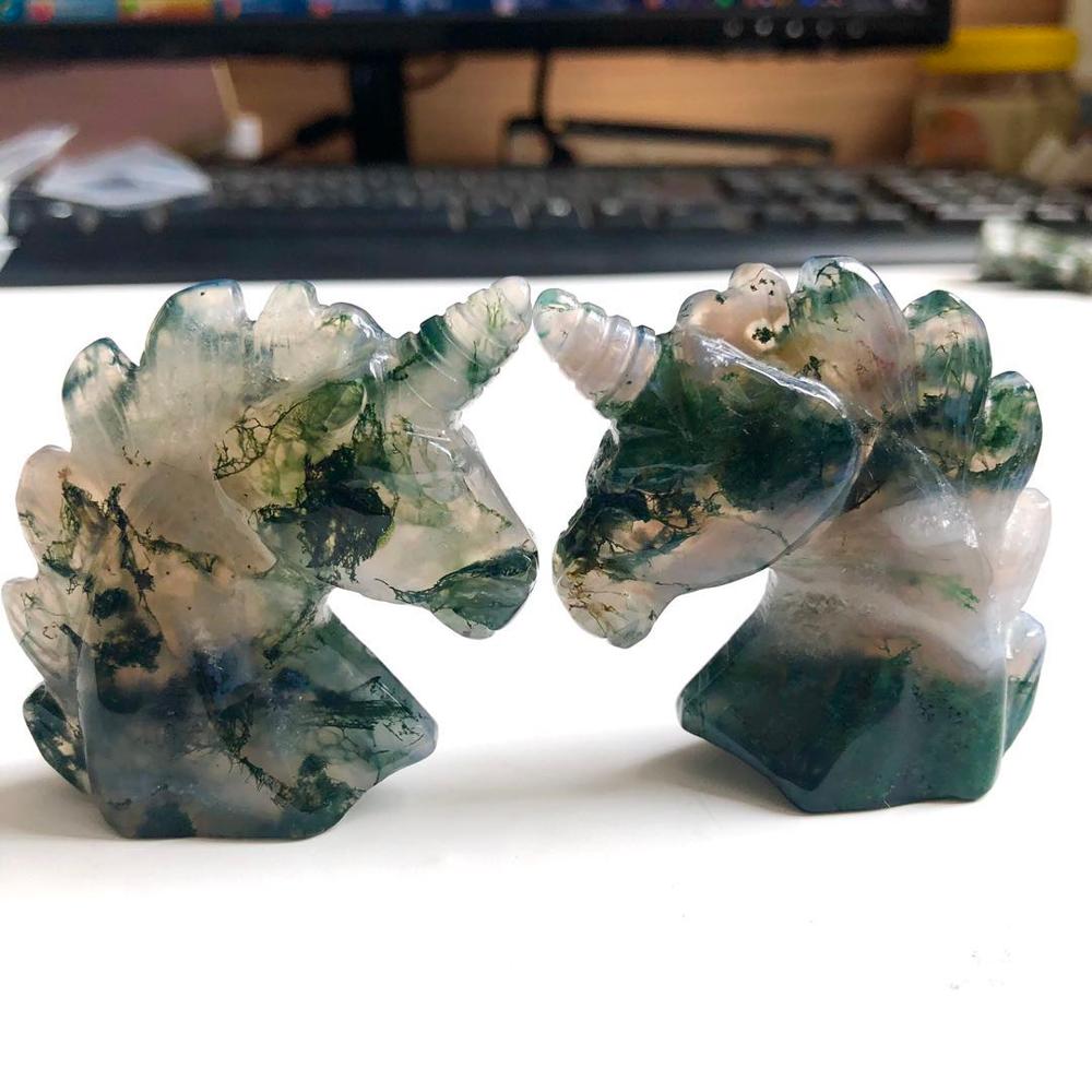 【VisioN Shop】Natural sgate Unicorn Carving Horse head Skulls Figurin. 
