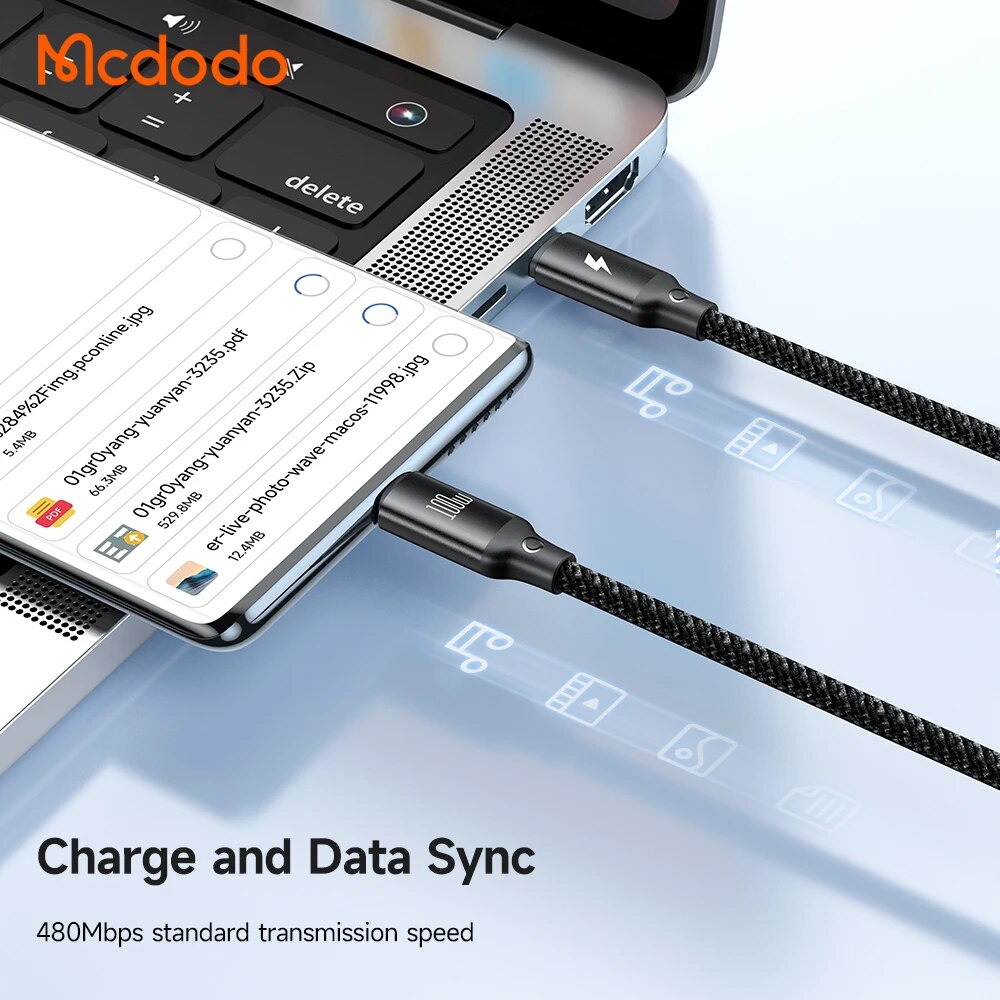 Mcdodo 100W Fast charege 3 in 1 Type-c to Type-c Lighting Apple Watch with iPhone15 14 13 12 11 Pro Max, Xiaomi, Huawei, Samsung. 