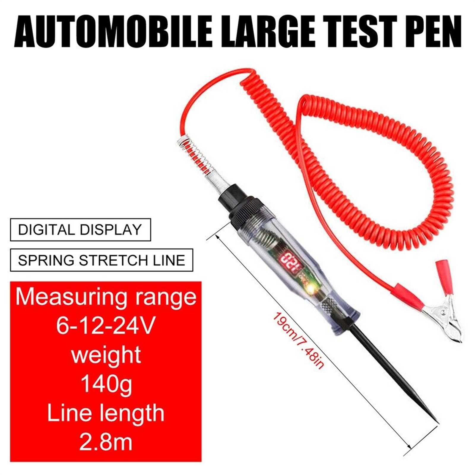 Qiunery Car Voltage Test Pen, 6V/12V/24V Auto Electric Tester With Steel Probe, Clip, Fault Testing Tool, 6.8" Pen Length Voltage Continuity Test For Most Cars. 