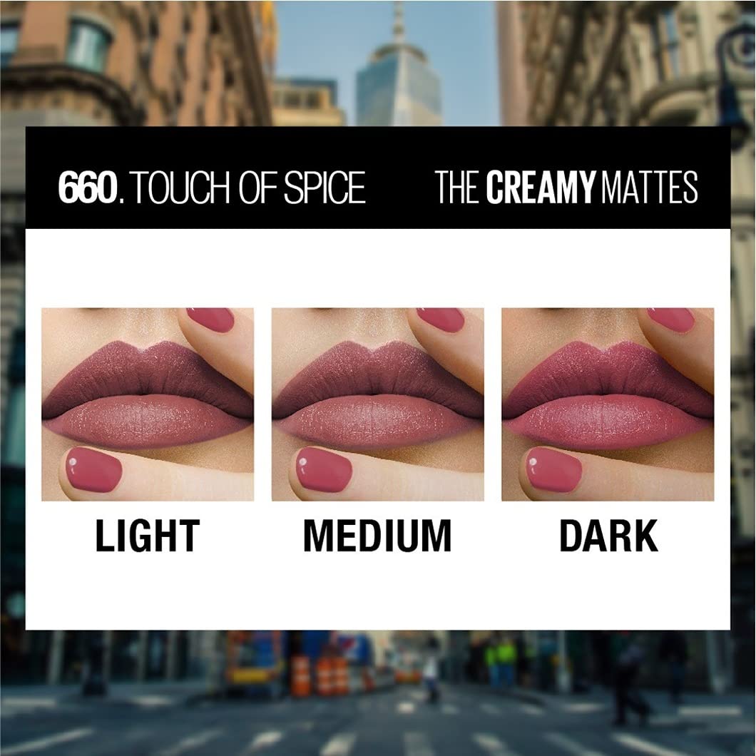Maybelline New York Matte Lipstick, Intense Colour, Keeps Lips Moisturised, 660 Touch of Spice. 