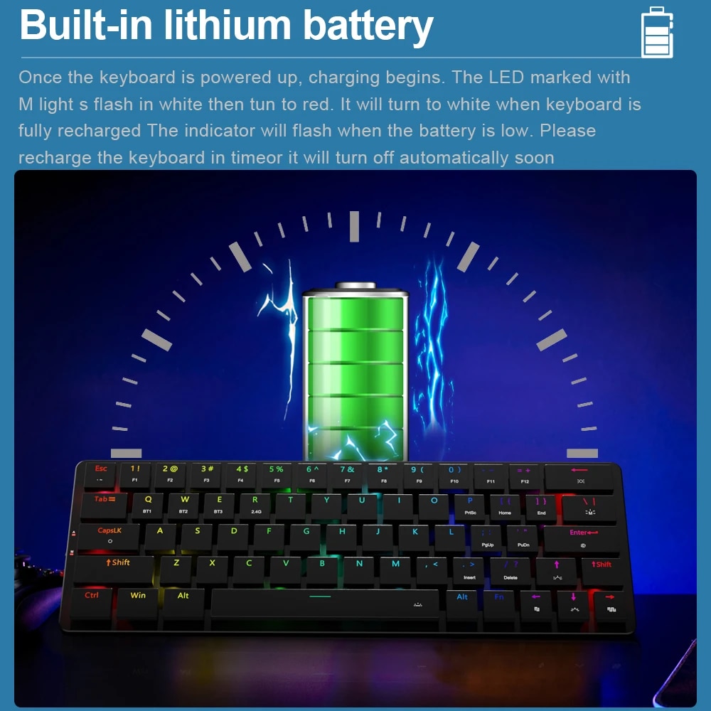 REDRAGON Elise Pro K624P RGB Super slim Mechanical Gaming Keyboard USB Support Bluetooth wireless 2.4G 63 Keys for Compute PC. 