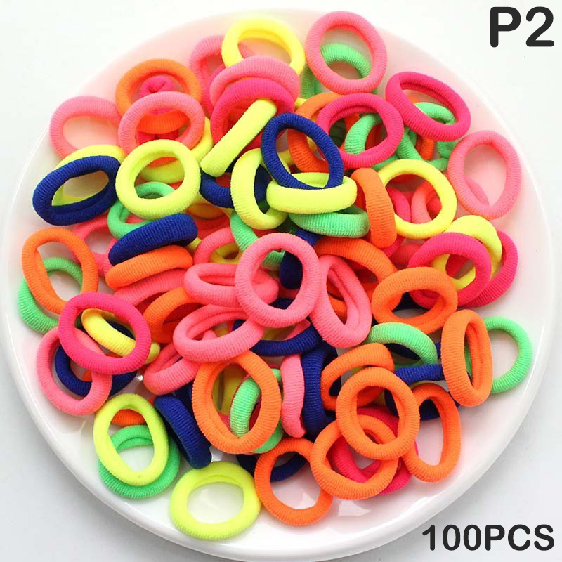 New 100pcs Hair Bands For Children Colorful Nylon Scrunchie Hair Ties Rubber Band Kids Elastic Hair Band Girl Hair Accessories