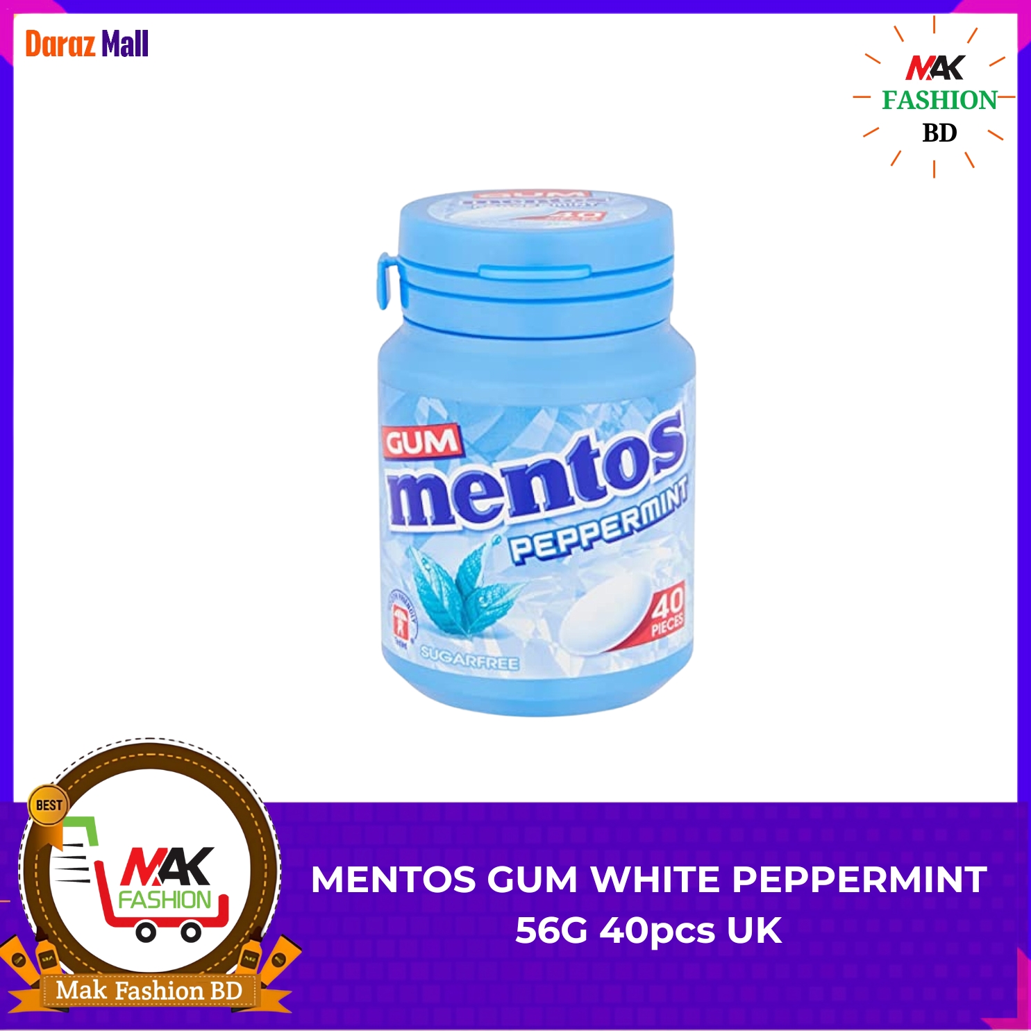 Mentos Gum White Peppermint 56G 40pcs UK. 
