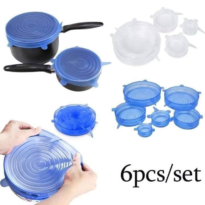 Reusable Silicone Stretch Lids 6Pcs 100% Food Grade Covers for Cups Bowls Containers Leak-Proof Seal. 