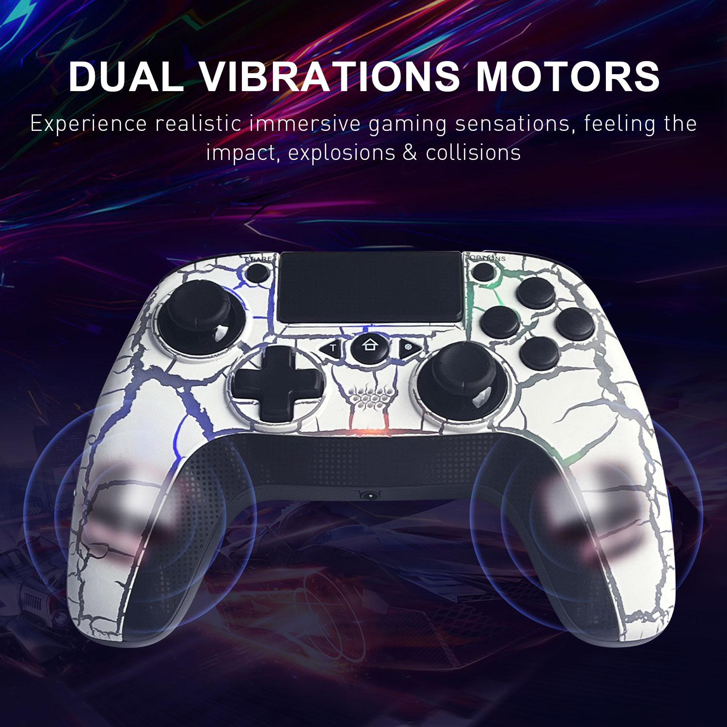 NE RGB Cracked Layout Gamepad Bluetooth Remote Control Wireless Controller with Programmable Back Buttons for PS3 PS4 PC (White). 
