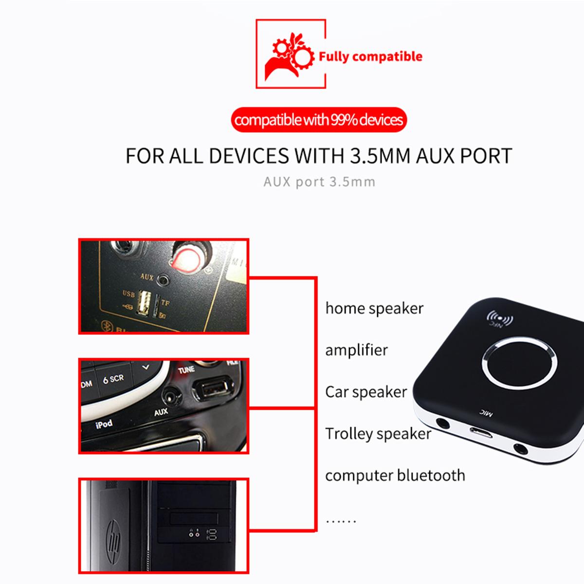 Portable Wireless Bluetooth Receiver Music Audio Adapter Hands-free Receiver With NFC Mic. 
