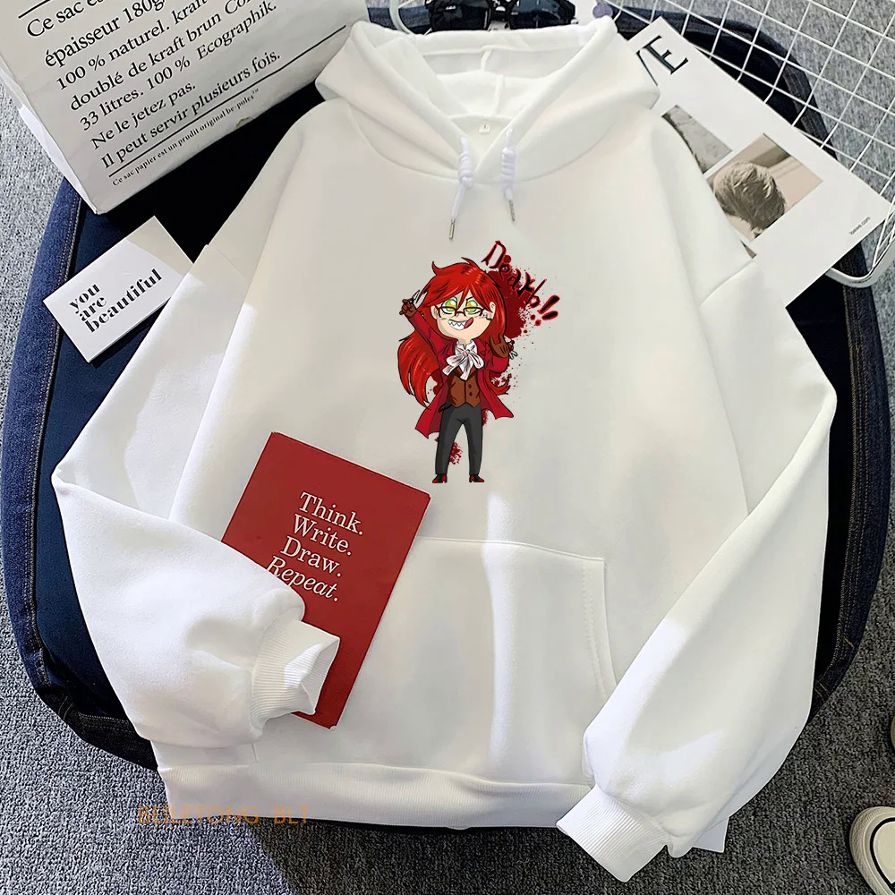 Black Butler Kuroshitsuji Grell Sutcliff Hoodie Female Anime Clothes Cute/kawaii Aesthetic Sweatshirt Autumn/winter Fleece Hoody