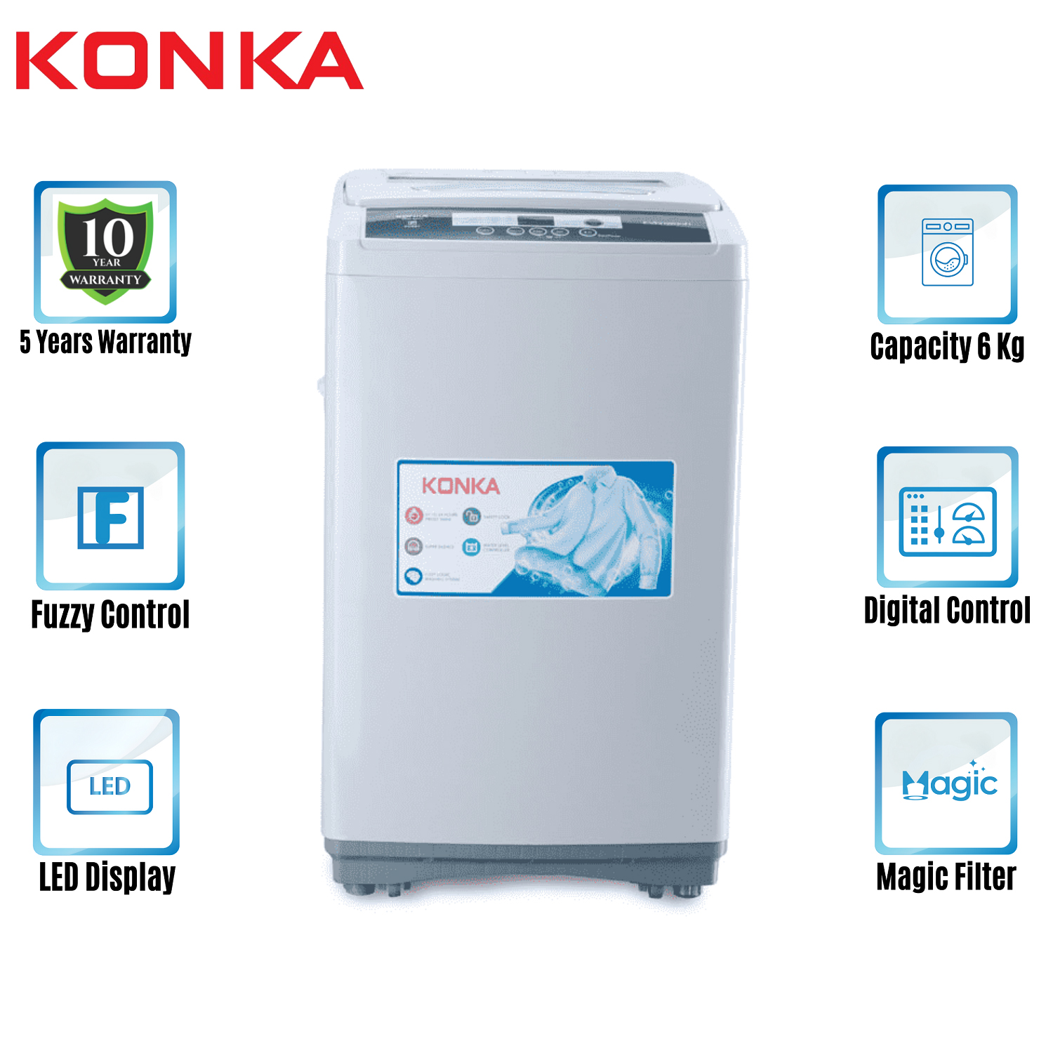 KONKA WASHING MACHINE -TOP LOADING (6.0 KG)-XQ60-S3005 With Free Delivery