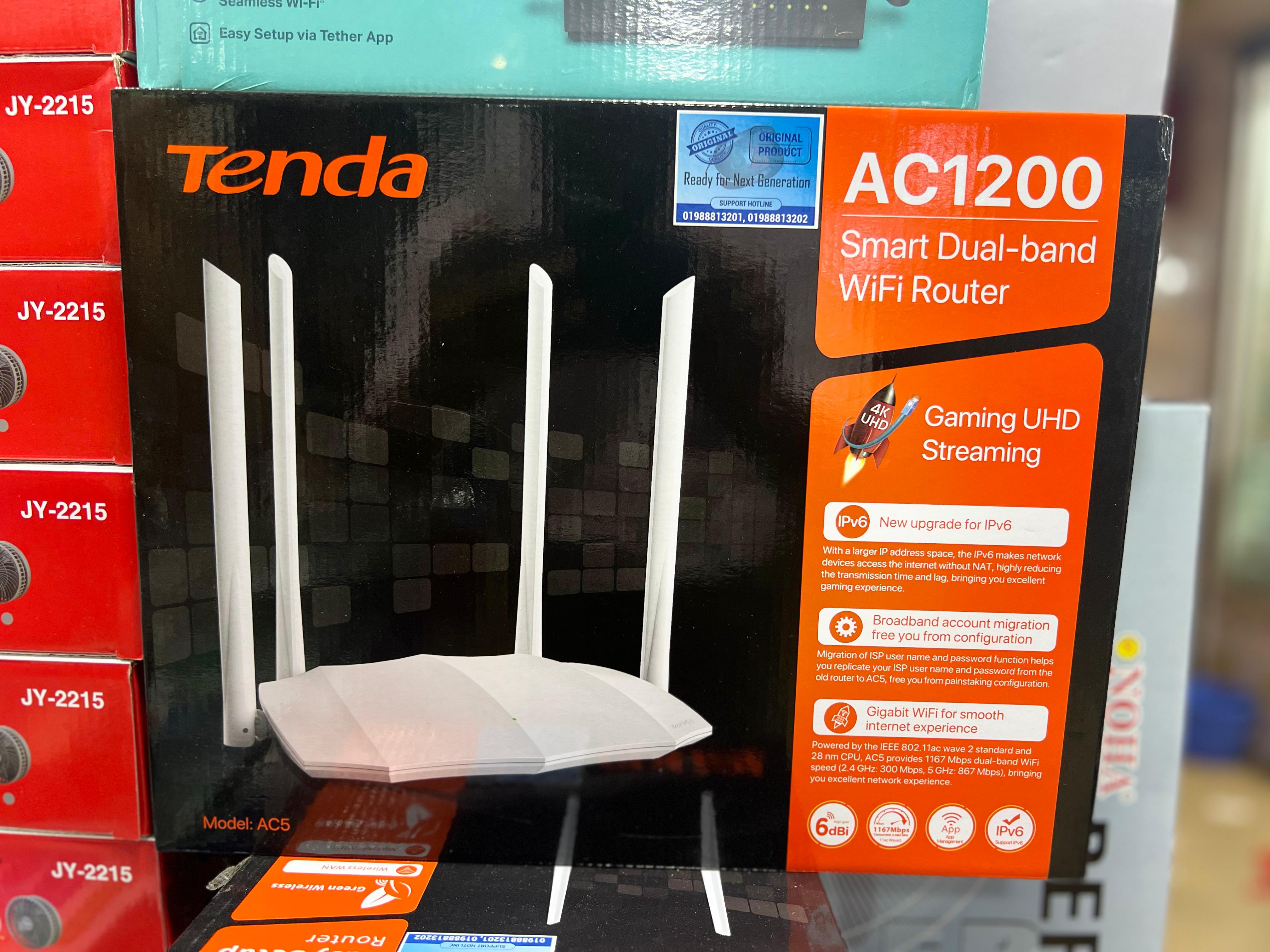 Tenda AC5 AC1200 Smart Dual-Band 4x 6dBi external high-gain antennas ...