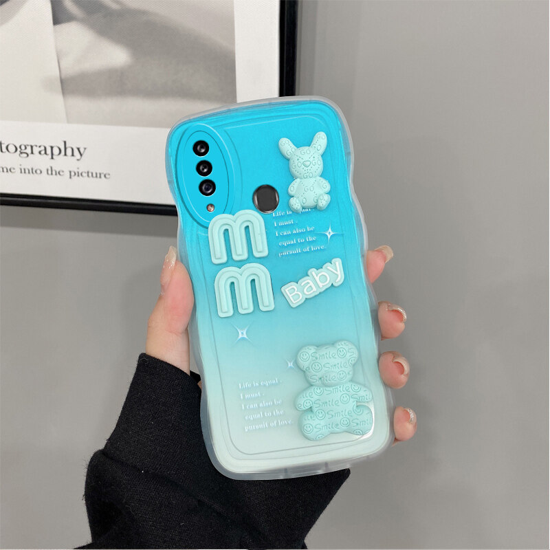 AnDyH Phone case For Samsung Galaxy A20S Case 3D Letters Bear Cute Cartoon Design Camera Protection Premium Gradient Soft Silicone Shockproof Casing Protective Back Cover Couple Cases. 
