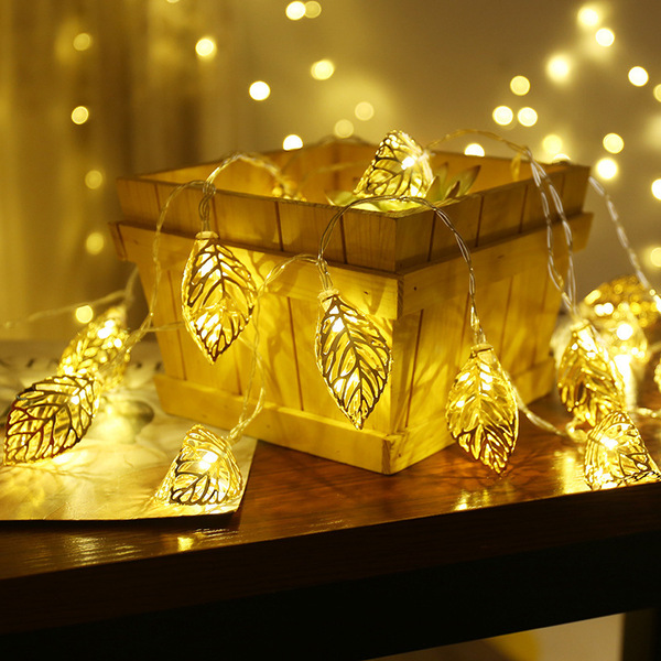 3d leaf shape golden color current driven pieces set Metal Fairy light