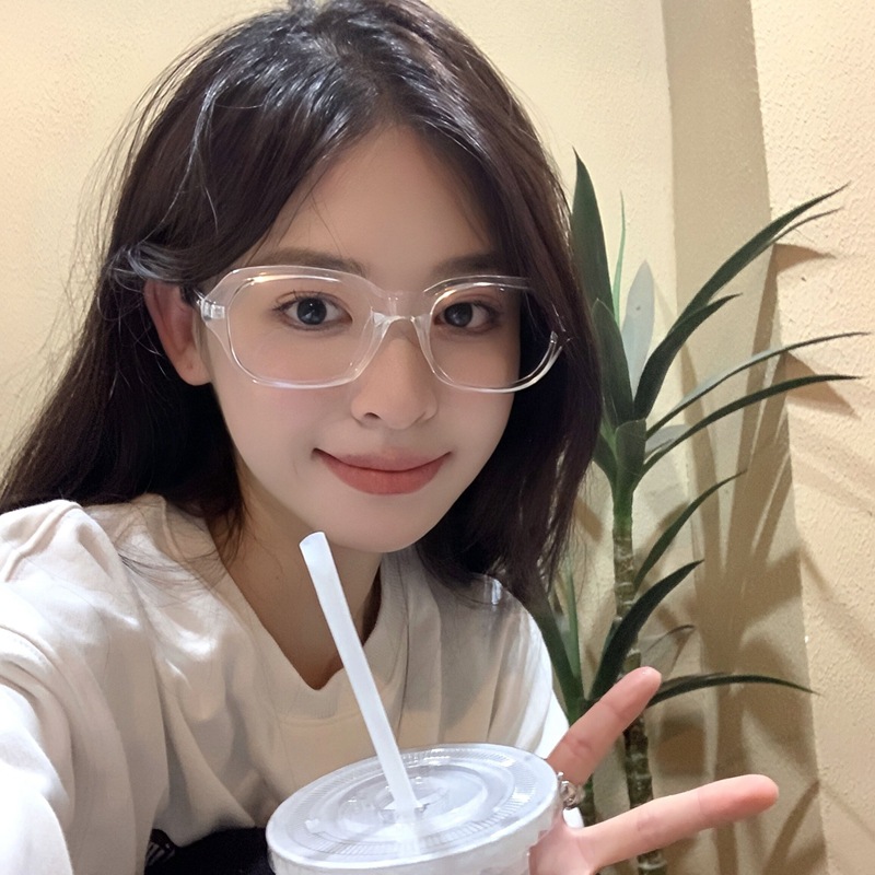 Japanese oval small face transparent glasses for women trendy y2k without makeup artifact can be equipped with prescription myopia glasses and anti-blue light frames