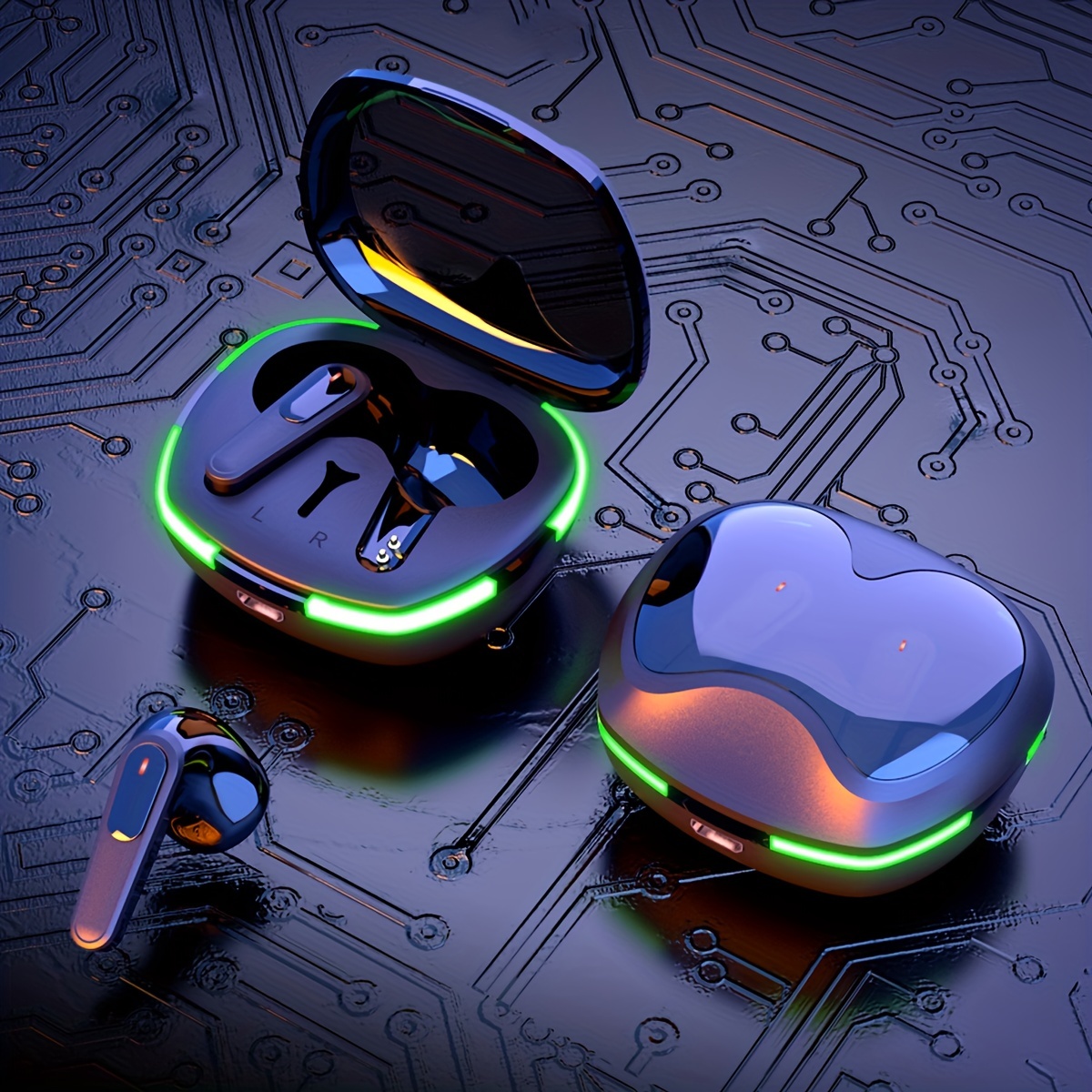 TWS V5.3 True wireless stereo earbuds, TWS gaming hand free headphone, touch button low latency low power consumption headset, Auto power on, ergonomic design, water proof IPX4 earphones with RGB light.