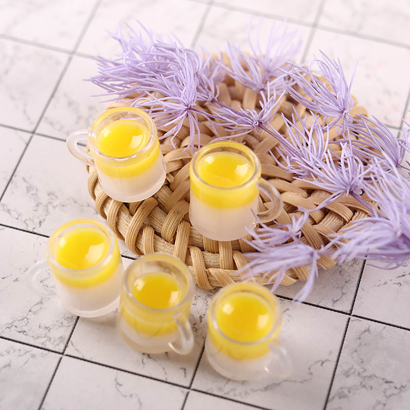 5Pcs 1:12 Dollhouse Drink Realistic Simulated Resin Miniature Mango Shake Model DIY Doll Accessories for Gift. 