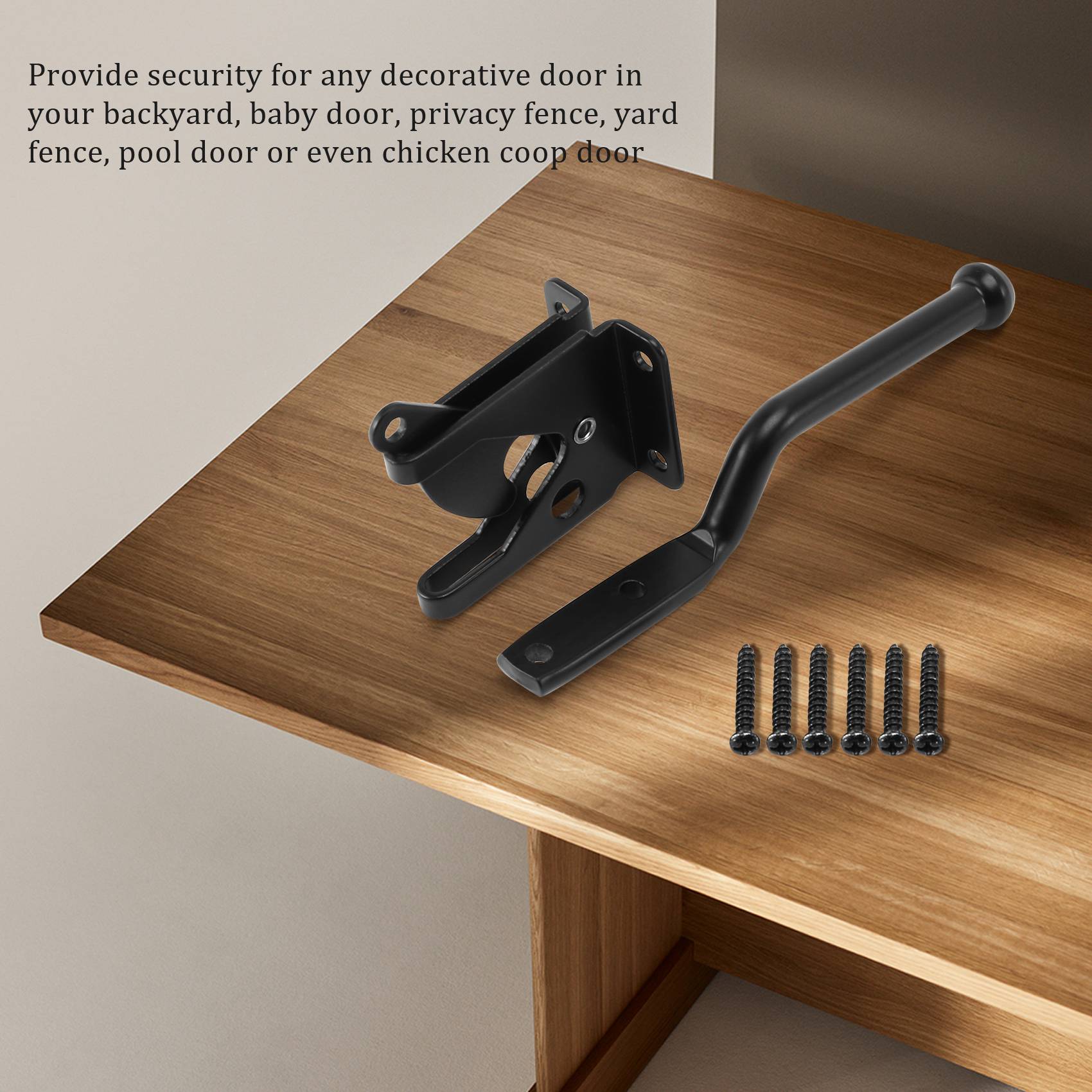 Self Locking Gate Latch Automatic Gravity Lever Fence Gate Lock for Wood Fence Gate Door Latches Steel Black. 