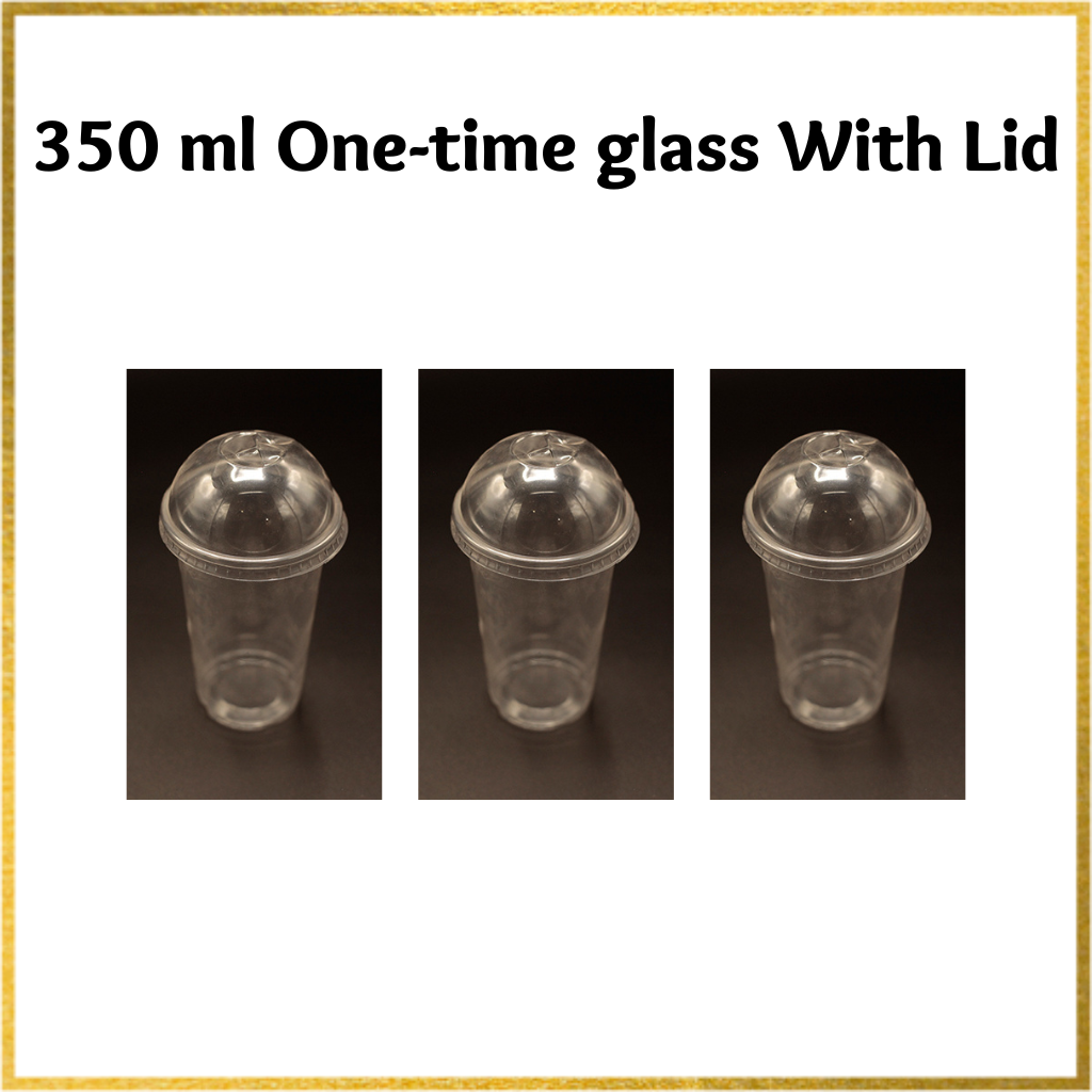 25 pcs One time Plastic Juice Glass 350 Ml With Lid. 