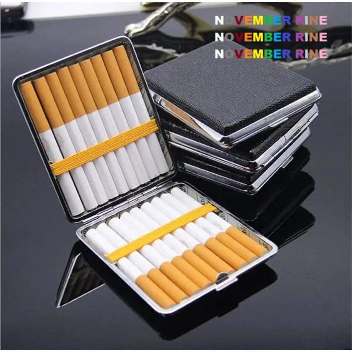 New Black Leather Metal Cigarette Case Holds 20 Cigarettes for 10CM  Cigarettes