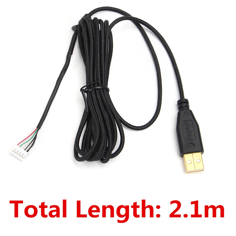 Usb Cable Mice Line For Razer Deathadder Hex Molten 2012 Approx. 2.1M 5 Wires 5 Pins Black Gold Plated Replacement Gaming Mouse. 
