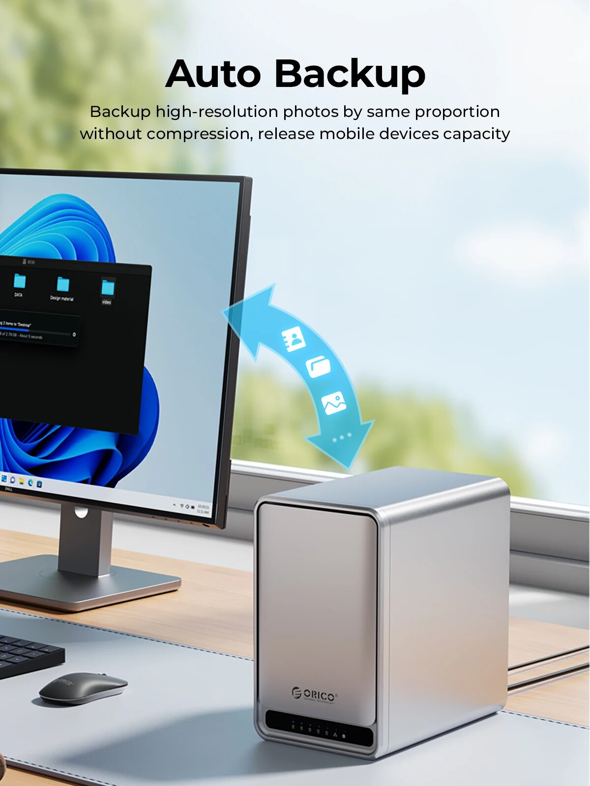ORICO MetaCube Household Storage Type-C 3.5" HDD/SSD Dual-bay NAS with Automatic Backup Remote Access with Offline BT Download. 