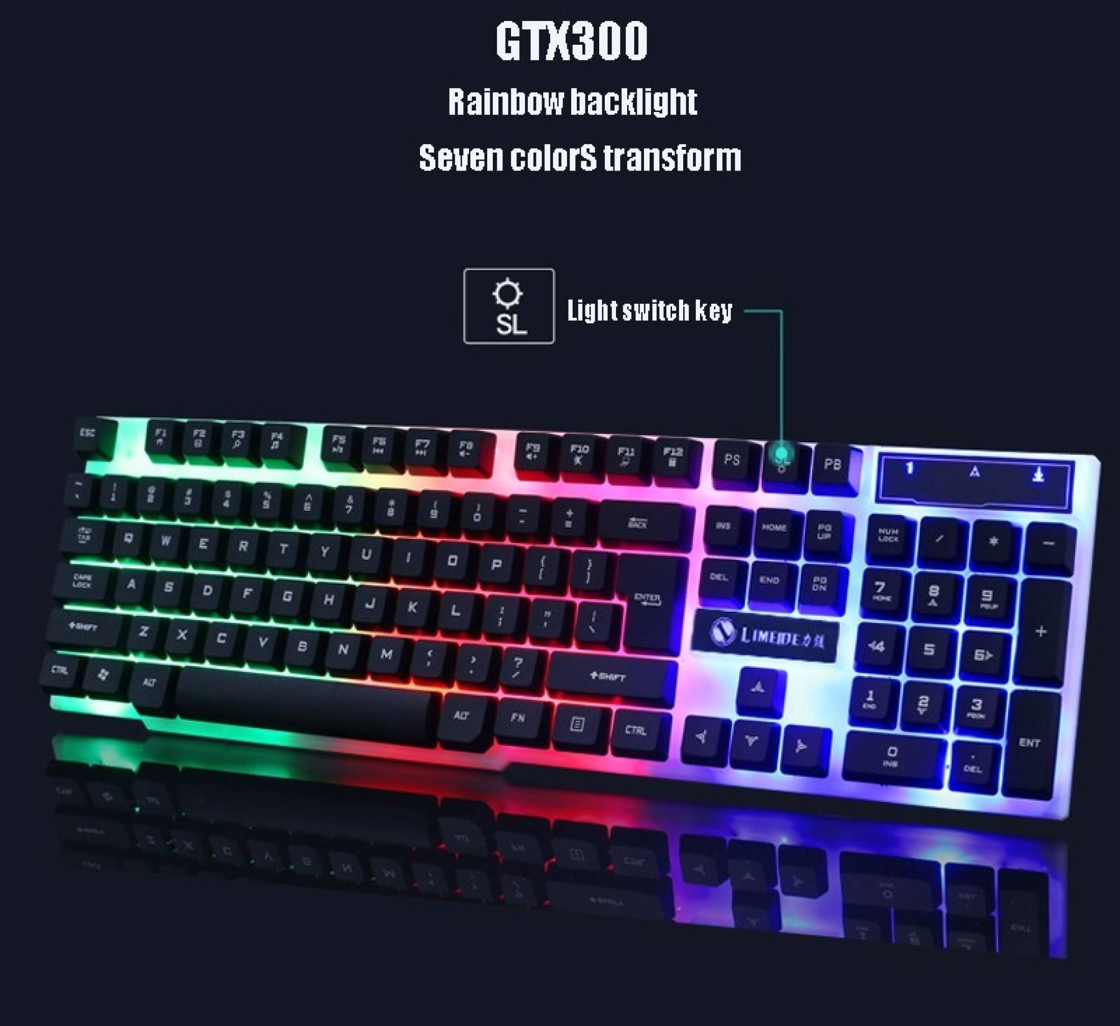 Whole set Limeide GTX300 Colorful LED Backlight Ergonomic Mechanical Gaming keyboard and mouse Bundle Combo Set USB Wired for PC Laptop （black）. 