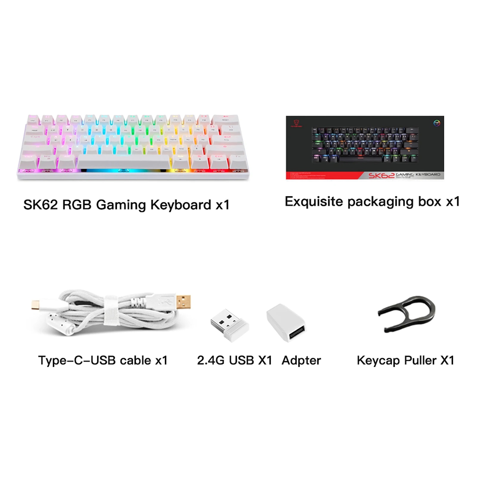 Motospeed SK62 BT Wireless Gaming Mechanical Keyboard 61 Keys RGB Backlight Red Switch Macro Drive For Laptop PC. 