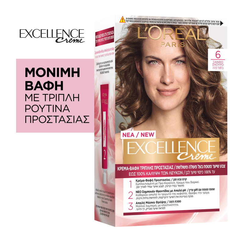 Hair Colour, Excellence Creme No 6 Light Brown, L'Οreal (48 ml)