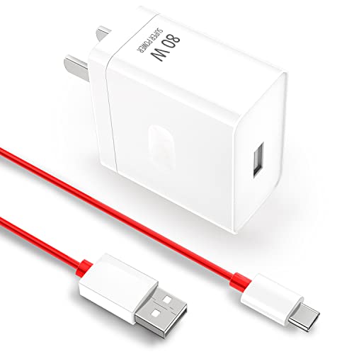 OnePlus 80W SuperVOOC Charger with 6A Fast Charging USB Type-C Cable for OnePlus 10, 9, 8 Pro, 9R, Nord N10 5G. 