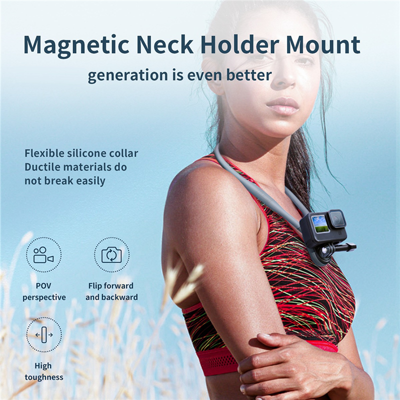 TELESIN Magnetic Silicone Neck Hold Mount For Insta360/DJI Osmo/GoPro Hero 11 10 9 8 7 6 5 Action Camera Replacement. 