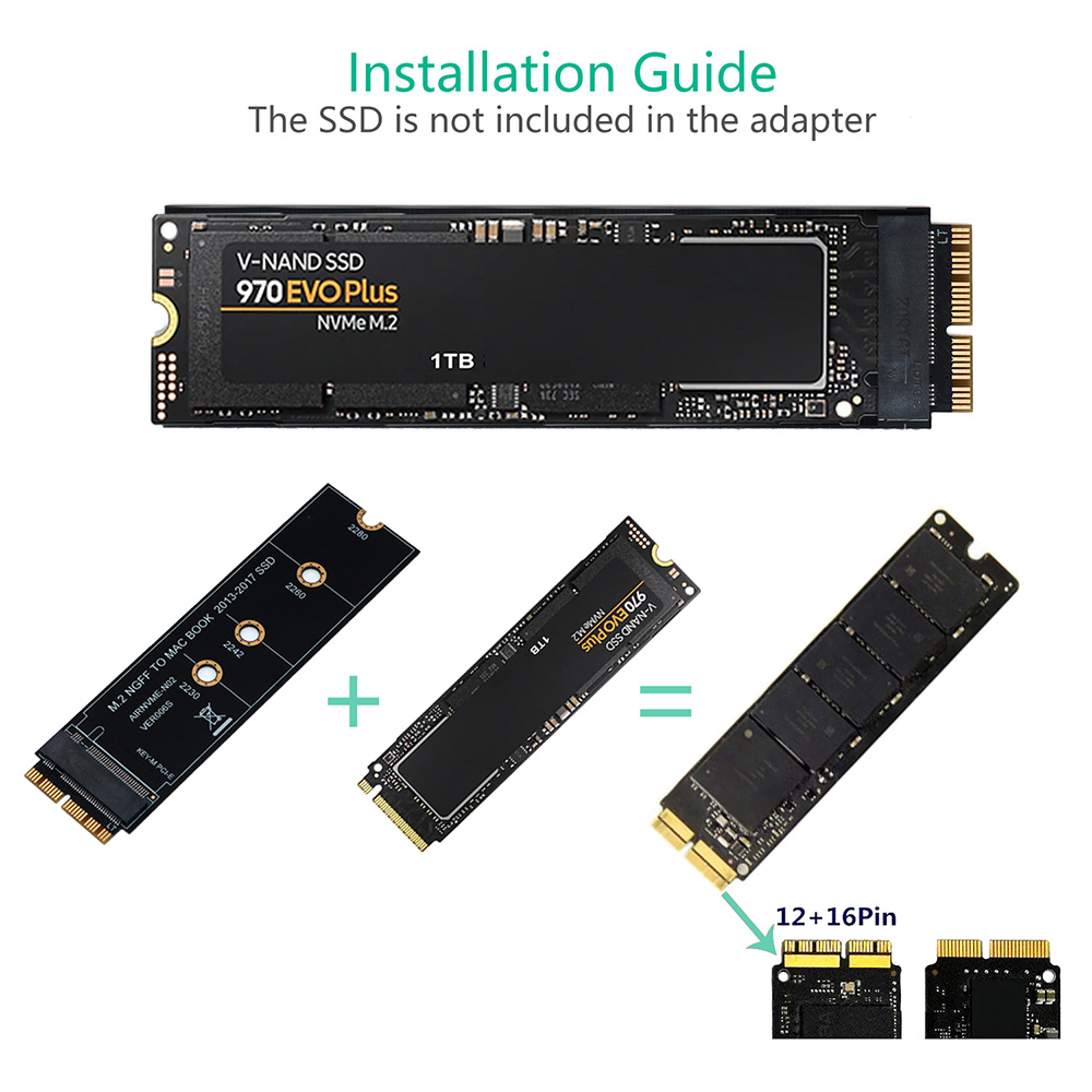 M.2 NVME SSD Convert Adapter Card for Upgrade MacBook Air 2013-2017 NVME/AHCI SSD 2230 2242 2260 2280. 
