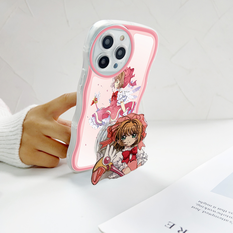 Jizetin for Vivo V27E Back Cover + Free Pop Socket Cardcaptor Sakura Soft Wavy Shape TPU Phone Case For Girls Boys. 