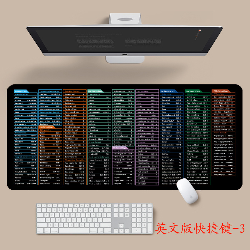 English shortcut keys cross-border mouse pad Japanese Thai Viet Nam version shortcut keys oversized thickened desk mat wholesale. 