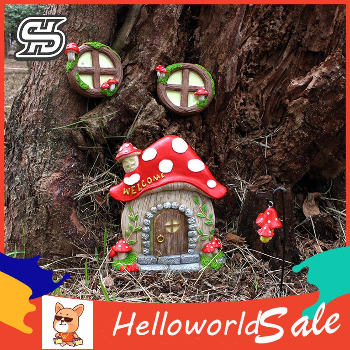 HelloWorld niature Fairy Window Smooth Surfe Luminous Gnome Doorni Fairy Garden Ornament