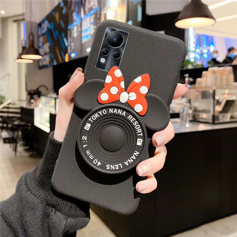 Phone Case Infinix Note11 NFC Back Cover Cute Cartoon Camera Stand Holder Silicone Soft Cases for Infinix Note 11 NFC Makeup Mirror Phone Cover Casing
