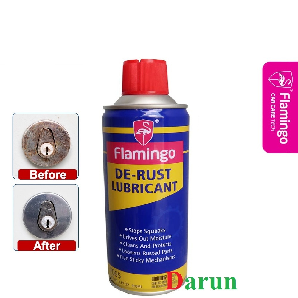 Flamingo De-Rust Lubricant F065 - 450ml, Anti-Rust Lubricant Quick Cleaning Rust Inhibitor Spray Rust Spray Rust Remover Car Home Cleaning Supplies. 