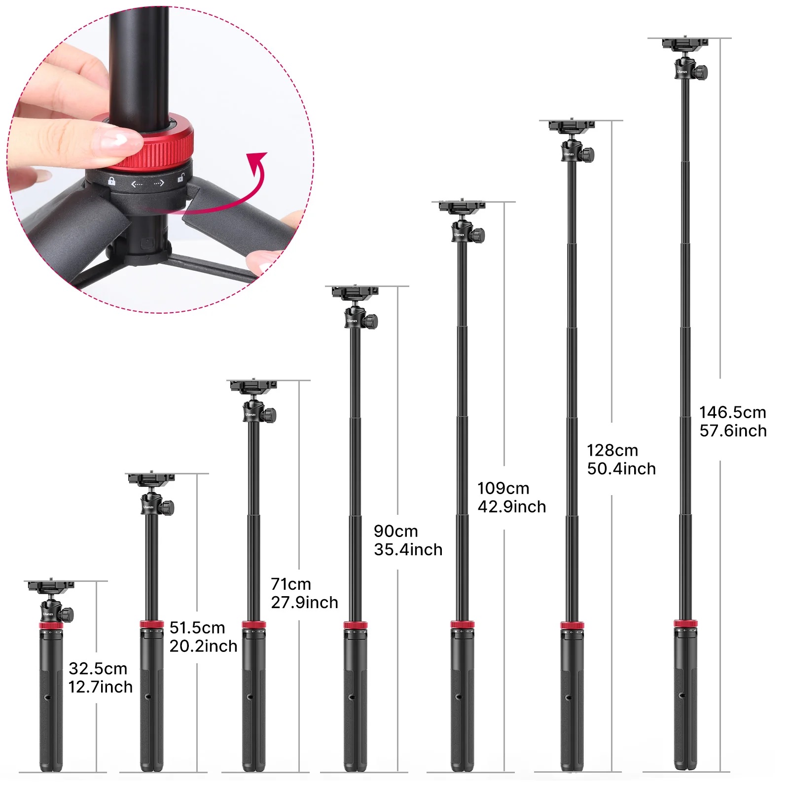 Ulanzi MT-44 Extendable Vlog Tripod With 360° Ball Head (Black). 