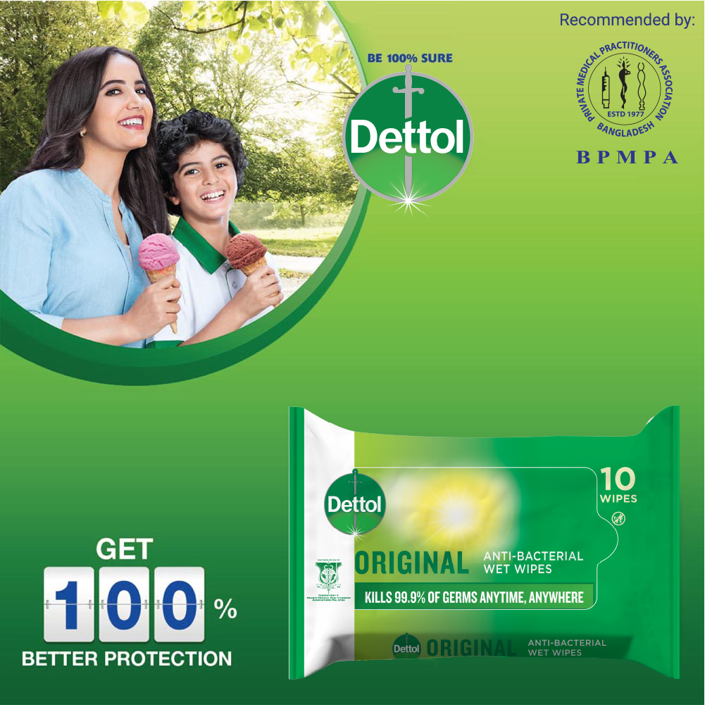 Dettol Antibacterial Wet Wipes Family Pack (4 X 10 Sheets) for Hand Sanitizing. 
