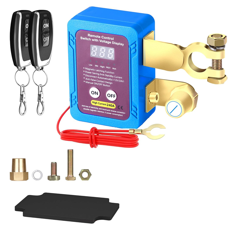 Remote Battery Disconnect Switch 12V 240A with Led Voltage Display,Automatic Power Shut Off Switch for Auto Car Truck