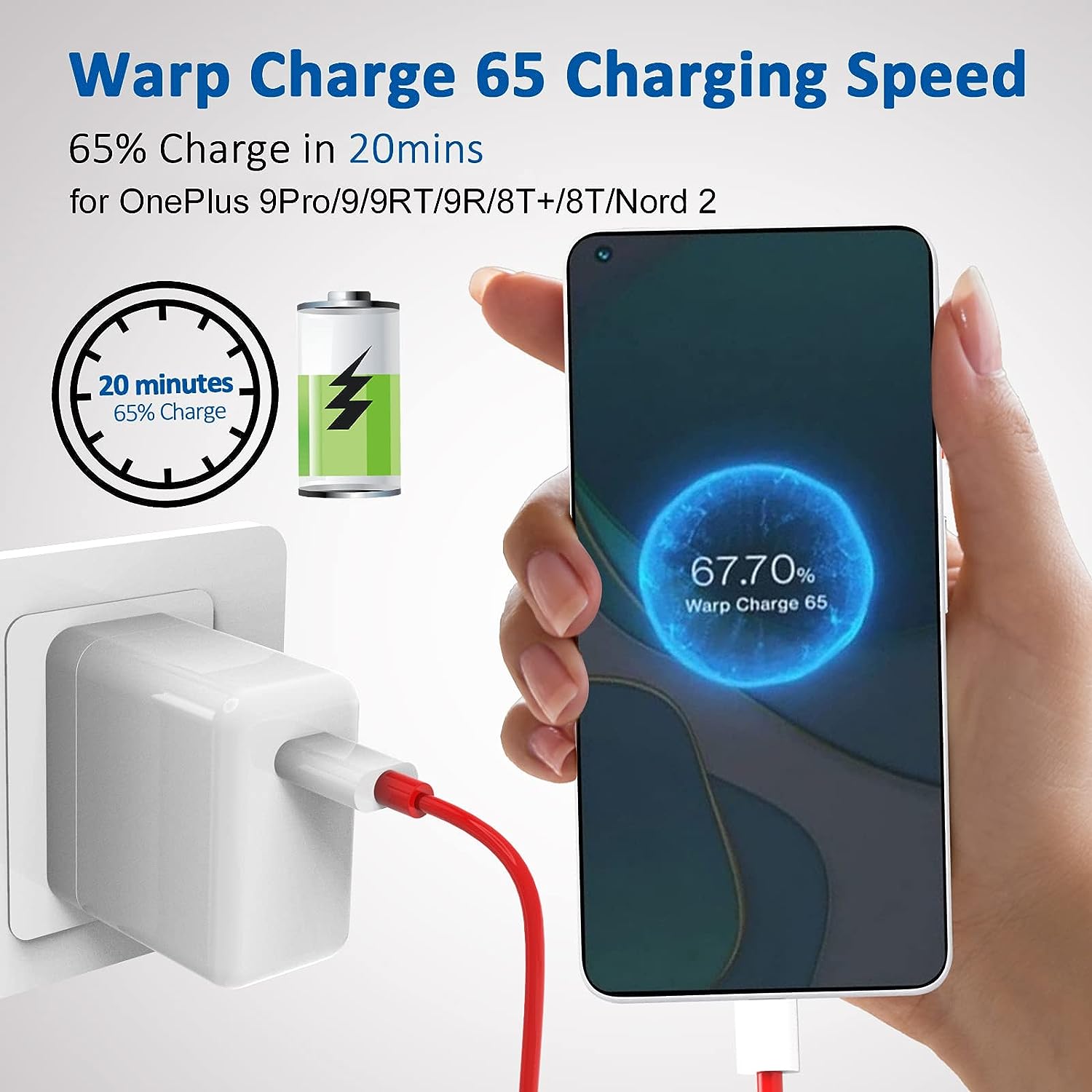 OnePlus 65W Warp Charger With Type-C Cable & Quick Charger /Adapter. 
